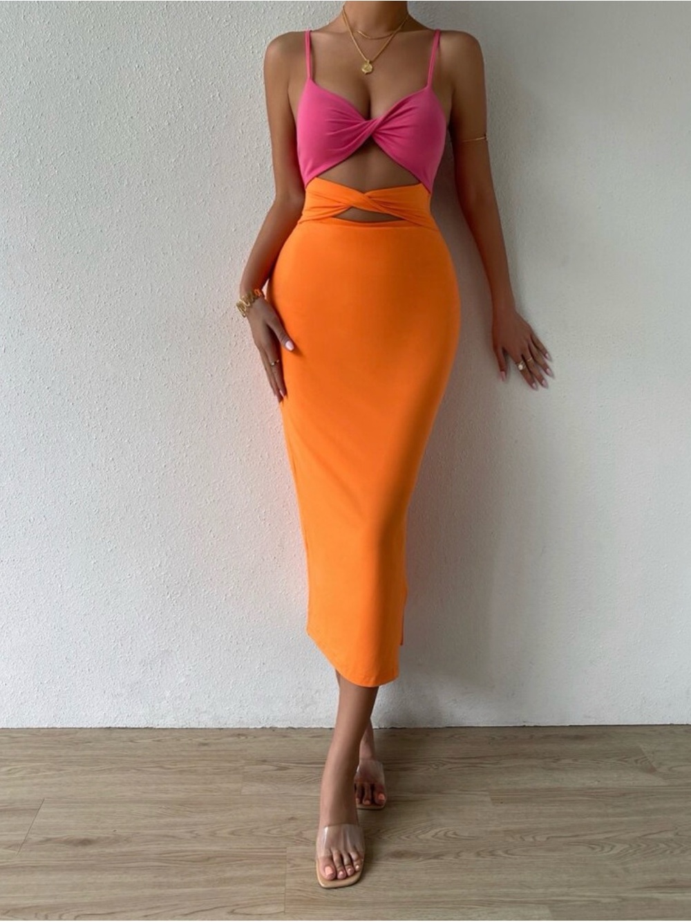 SHEIN Two-Tone Twist Cami Dress